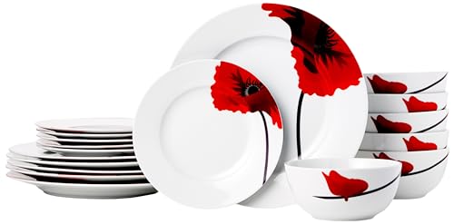AmazonBasics 18-Piece Dinnerware Set - Poppy, Service for 6