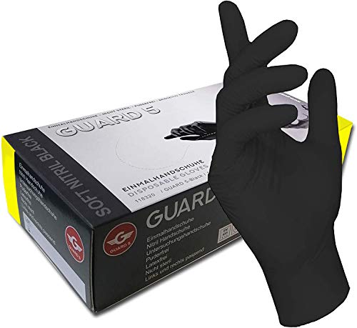 GUARD 5 - Einmalhandschuhe schwarz 100 Stück/Box Gr.9/L - Einweghandschuhe puderfreie Nitrilhandschuhe - Hygiene- Kochhandschuhe, Küchenhandschuhe - latexfrei