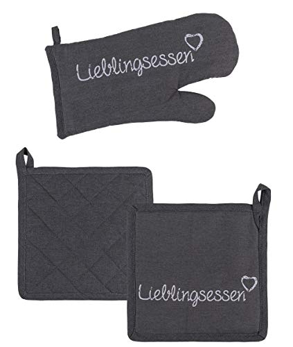 Palleon Ofenhandschuh und Topflappen Set | Hitzebeständiger Topfhandschuh | 100% Baumwolle 20x20 cm | Ofenhandschuhe geeignet zum Kochen, Backen & Grillen