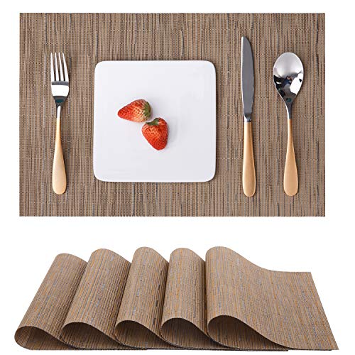 Myir JUN Tischsets Abwaschbar 6er Set, Gewebte Platzdeckchen Abwaschbar rutschfest Abgrifffeste Hitzebeständig, Vinyl Platzsets Abwaschbar für küche Speisetisch Hotel, Platz-Matten 30x45cm (Braun)