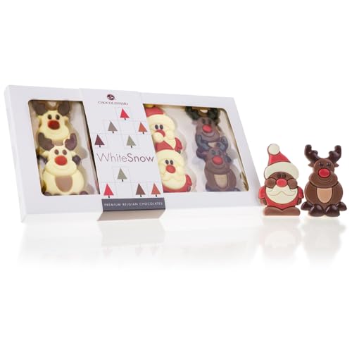 Santas and Reindeers - Schokolade - 8 flache Schokoladenfiguren mit Weihnachtsmotiven | Weihnachten | Weihnachtschokolade | Geschenk | mann | Frau | Junge | Mädchen | | Weihnachtsmann | Rentier