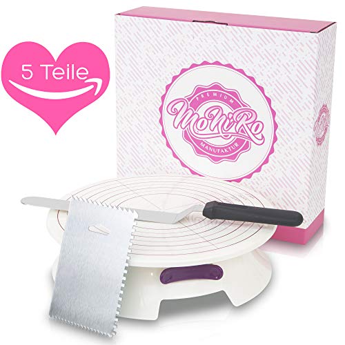 MoNiRo Tortenplatte drehbar - Tortendreher mit 30 cm Drehteller & Profi Fondant Backzubehör Set - Edelstahl Winkelpalette + Tortenglätter zum backen von Torten - Drehbarer Tortenteller Back