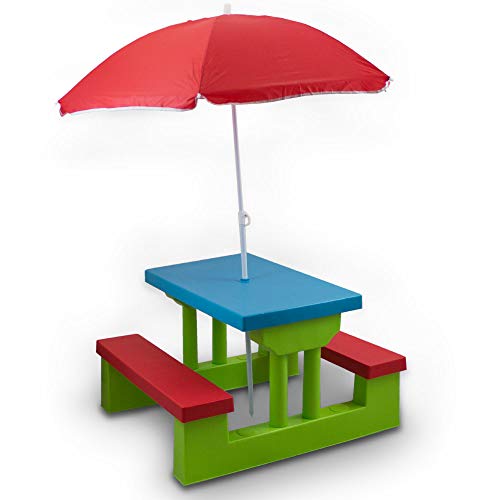 Kindersitzgruppe Kindertisch Tisch Kindermöbel für Garten zum Spielen für innen und außen mit Sonnenschirm Bunt