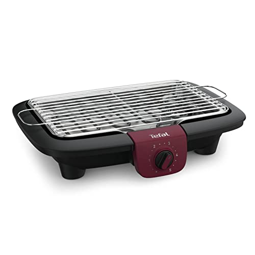 Tefal BG90E5 Easygrill Adjust Elektro- Tischgrill | 2300 Watt | 720 cm² Grillfläche | Einfache Reinigung | Schwarz/Burgunderrot