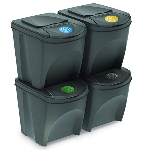 rg-vertrieb Mülleimer Abfalleimer Mülltrennsystem 100L - 4x25L Behälter Sorti Box Müllsortierer 3 Farben (Grau)