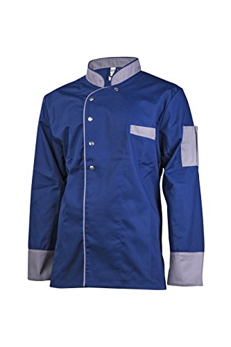 Clinotest Kochjacke, Bäckerjacke, Langarm mit Druckknopfverschluss, Verschiedene Trendfarben, Modern Style (XL, Blau)