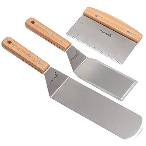 Professionelles Metall-Pfannenwender-Set – Edelstahlspatel und Grillschaber – schwerer Pfannenwender, Grill-Zubehör, ideal für Gusseisen-Grill, flache Oberseite, handelsübliche Qualität