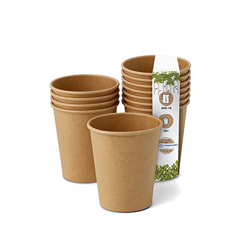 BIOZOYG 50x Pappbecher 200 ml / 8 oz, Ø 80 mm braun - Einwegbecher plastikfrei und aus nachhaltigen Materialien - Kaffeebecher Einweg