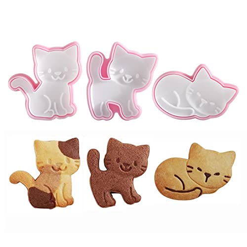 OBR KING Ausstechformen Katze Keksstempel Kunststoff Keksausstecher Set Tiere Ausstecher Fondant Kuchen Deko Werkzeuge, 3-teilig