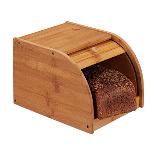 Relaxdays Brotkasten Bambus, rollbare Frontklappe, aromadichte Brotaufbewahrung, Rollbrotkasten, HBT: 18x20x27 cm, natur