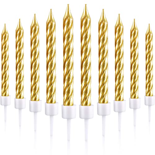 Blulu 50 Stück Spiral Kuchen Kerzen in Halterungen Metallisch Kuchen Cupcake Kerzen Kurze Dünne Kuchen Kerzen für Geburtstag Hochzeit Party Kuchen Dekorationen (Gold)