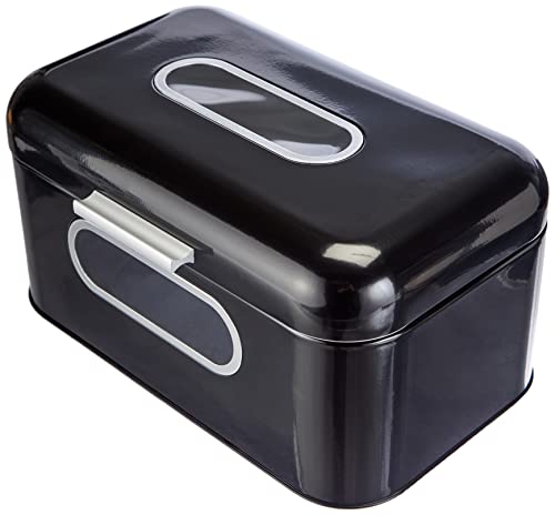 Echtwerk Brotkasten, Retro-Brotbox aus Metall mit Sichtfenster, Platzsparende Aufbewahrungsbox, Brotkorb mit Deckel, “small“, schwarz, 30 x 20 x 16.5 cm