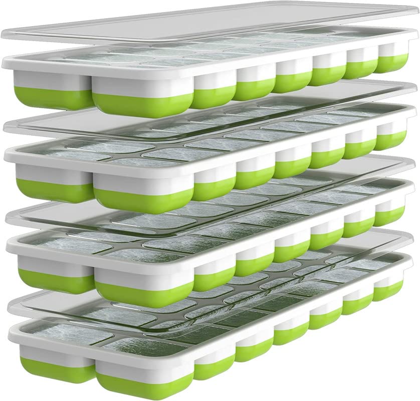 Oliver's Kitchen ® Eiswürfelformen – 4er Packung Eiswürfelschalen– Flexible Antihaft Eiswürfelbehälter – Platzsparend und stapelbar – Spülmaschinenfest – BPA-freie Silikon Eiswürfelform mit Deckel