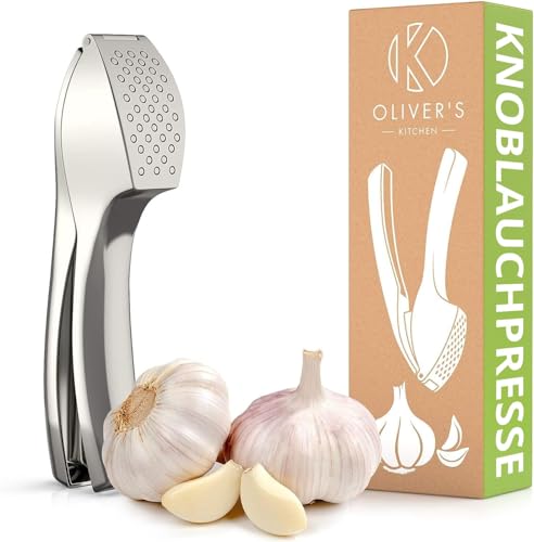 Oliver's Kitchen ® Premium Knoblauchpresse - Handlich & Leicht zu Reinigen - Zerkleinert Knoblauch & Ingwer Mühelos (Kein Schälen Nötig) - Extra Stark & Strapazierfähig