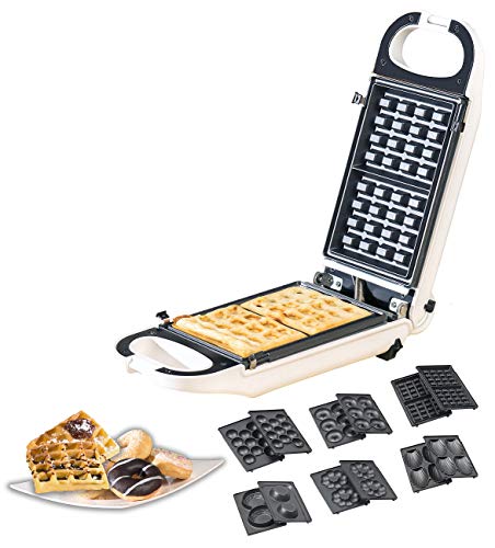 Rosenstein & Söhne Waffeleisen: 6in1-Snack-Maker, auswechselbare Formen, antihaftbeschichtet, 700 Watt (Waffeleisen verschiedene Formen, Donutmaker, Waffelbecher)