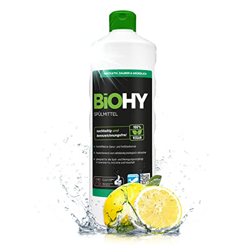 BiOHY Spülmittel (1l Flasche) | Bio Geschirrspülmittel ohne schädliche Chemikalien | Flüssiger Fettlöser für frischen Glanz | ideal für Spülmittelspender | biologisch abbaubar