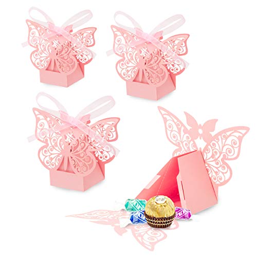 Derbway 30 Set Rosa Schmetterling Süßigkeiten Schachtel für Hochzeit Taufe Gastgeschenk Geschenkbox Kartonage Schachtel Tischdeko Bonboniere Box,Kinder Party süße Boxen,Hochzeit Dekoration