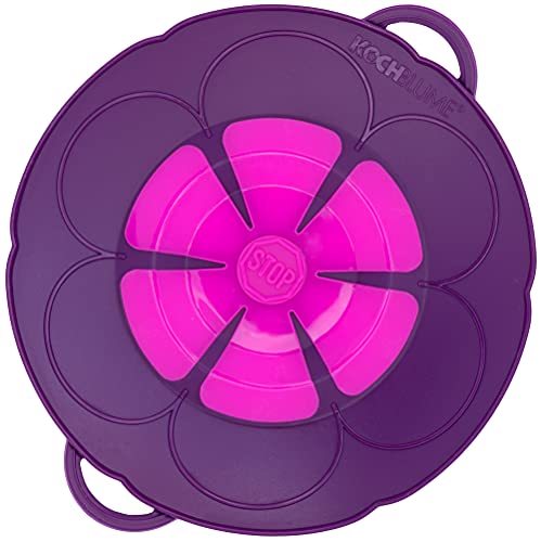 Kochblume vom Erfinder Armin Harecker | lila | Set mit Microfasertuch! Überkochschutz für Topfgrößen von Ø 14 bis 18 cm | S 22 cm