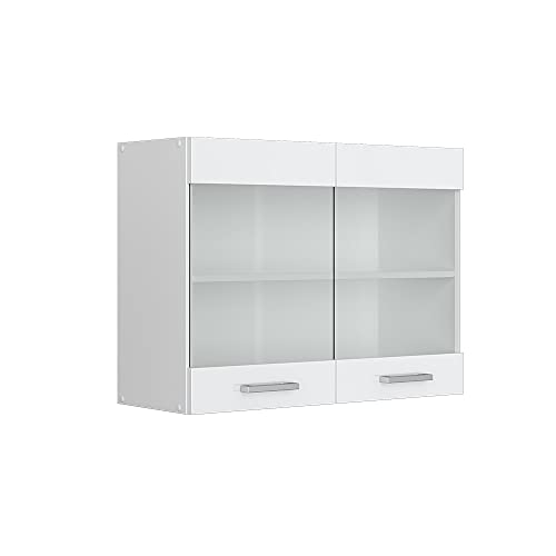 Vicco Küchenschrank Glas R-Line, Weiß Hochglanz/Weiß, 80 cm