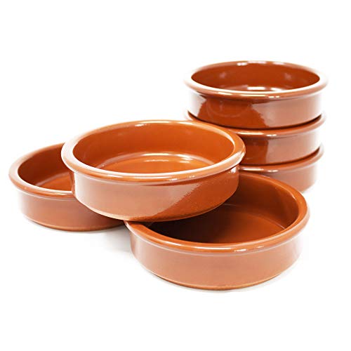 ToCi 6er-Set Tapas-Schalen Braun Auflaufform | 175 ml Cazuela Schale | Ton-Dessertschalen Schälchen Mediterran Ø 11,5 cm | Traditionelle Tonware aus Spanien