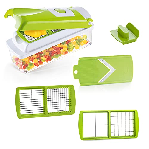 Genius Nicer Dicer Smart (6 tlg.) Grün - Gemüseschneider für Würfel, Stifte, Scheiben, Streifen und Viertel - Salatschneider Mandoline Gurkenhobel