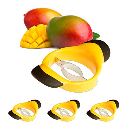 Relaxdays Mangoschneider, Mango teilen & entkernen, rutschfester Griff, Edelstahl-Klinge, Mango Slicer, schwarz-gelb, 1 Stück