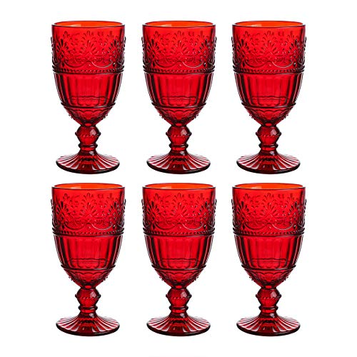 WHOLE HOUSEWARES | Farbige Glaskelche | 6er-Set Trinkgläser | 340 ml Prägedesign | 6er-Set Hochzeitsgläser (Rosa)