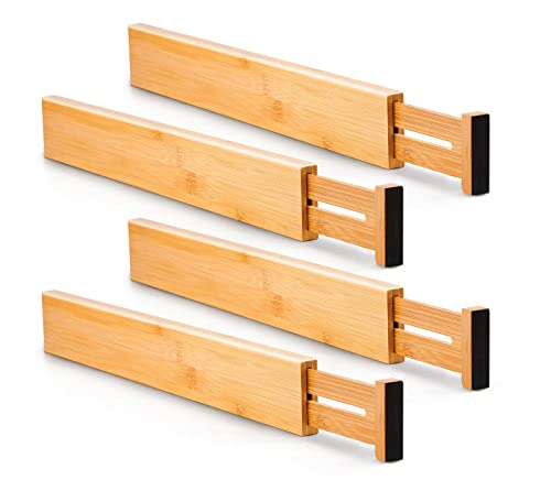 Utoplike Schubladentrenner Verstellbar Bambus, Schubladenorganizer Küche, gefedert, Küche, Kommode, Badezimmer, Schlafzimmer, Babyschublade, Schreibtisch (4er-Pack) Ordnungssystem