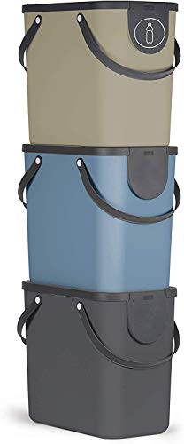 Rotho Albula 3er-Set Mülltrennungssystem 25l für die Küche, Kunststoff (PP) BPA-frei, anthrazit/blau/cappuccino, 3 x 25l (40.0 x 23.5 x 34.0 cm)