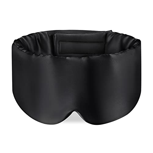 OLESILK 100% Maulbeerseide Schlafmaske Augenmaske mit verstellbarem Kopfband für Herren und Frauen, große Schlafmaske und Augenbinde für Nachtschlaf, Reisen und Nickerchen, Schwarz