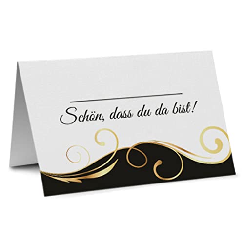 Partycards 50 Tischkarten Hochzeit Namenskarten Platzkarten Hochzeit Geburtstag Kommunion Taufe DIN A7 Schwarz Gold Welle Sitzplatzkarten, Tischkarten Geburtstag,