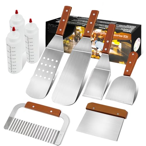 MAIKEHIGH Grillspachtel Plancha Kit Edelstahl Grillbesteck - 9 Stück Schwerer Edelstahl Pfannenwender-Set Profi Grill-Spachtel für zum Kochen, Camping und Tailgating Männer