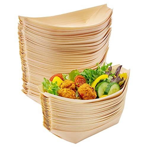 MATANA 100 Schiffchen Snackschalen, 21x11cm - Bambus Schalen, Einwegschalen, Pommesschalen - Stabil, Umweltfreundlich & Biologisch Abbaubar - Hochzeiten, Geburtstage, Grillpartys