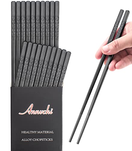 Annvchi EssStäbchen 10 Paar - Japanische Chopsticks Schwarz Stäbchen für Asiatisches Geschirr Stäbchen Spülmaschinenfest, Wiederverwendbar…