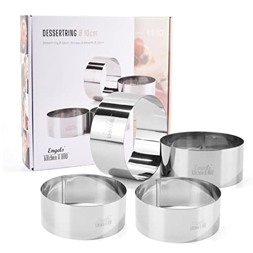 Charma Kaman 4 Stück Ø 10cm Engels Premium Burger Ringe/Dessertringe/Speiseringe (4 L, Metall)