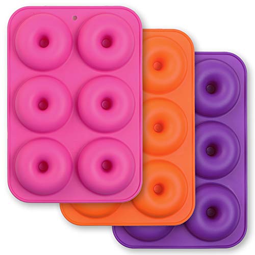 Cozihom Donut-Form mit 6 Mulden, antihaftbeschichtet, lebensmittelecht, BPA-frei, spülmaschinenfest, ofenfest, mikrowellen-, gefrierschranksicher, 3 Stück