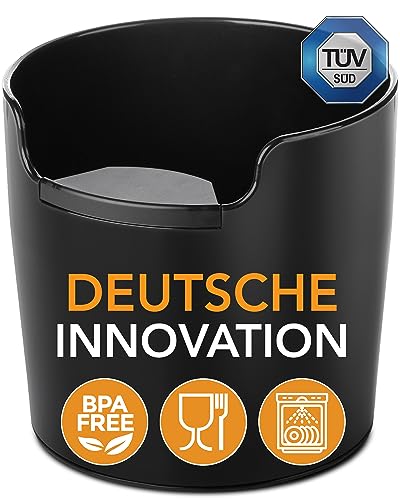 homeffect® Abklopfbehälter mit verbesserter Handhabung - Made in Germany - Abschlagbehälter für Siebträger-Maschinen - Knock Box, Schwarz - Barista Zubehör zum Kaffeesatz sammeln & recyceln