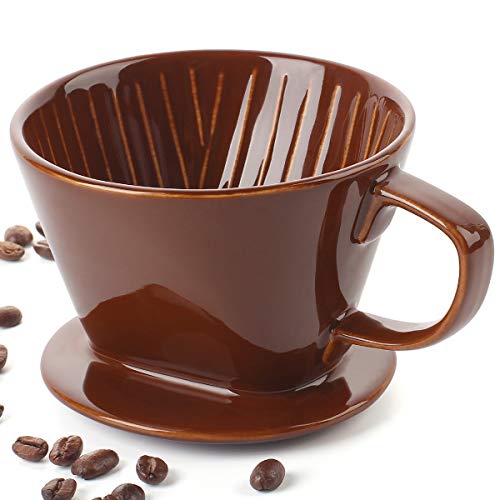 DOWAN Kaffeefilter Porzellan, Größe 2 Kaffee Dauerfilter aus Keramik für 2 Tassen Kaffee, Permanent Kaffeefilter für Zuhause, Café, Restaurants, Geschenk für Mama, Papa, Freunde, Braun