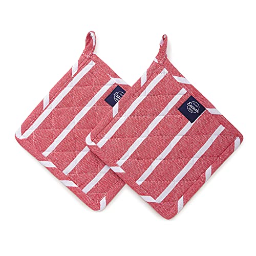 Encasa Homes 21 cm Ofen-Mikrowellen-Topflappen (2er-Set) zum Kochen und Backen in der Küche - hitzebeständig, Schutz der Hände vor heißen Gerätschaften - Roma Red Stripes