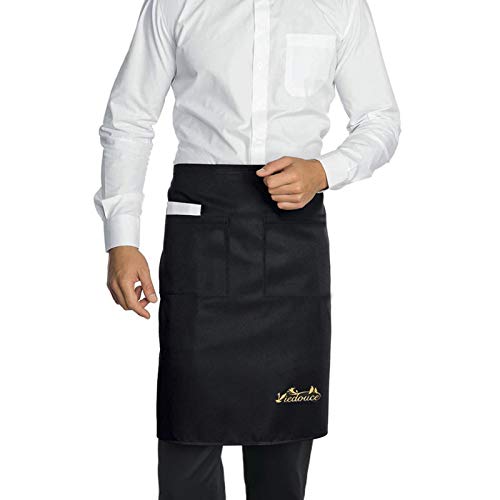 Viedouce 2 Pack Schürze,Wasserdicht Kurze Taille Kochschürze mit 2 Taschen, Küchenschürze,Grillschürze,Küchenschürze für Frauen Männer Restaurant Server Chef Kellnerin Kellner Barista (Schwarz)