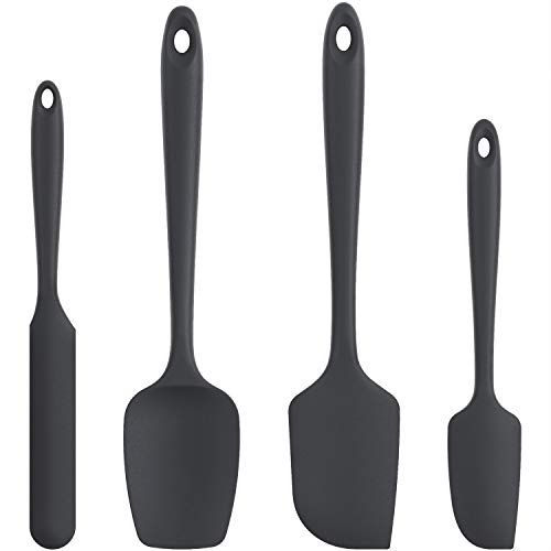 U-Taste Silikon Spatel & Teigschaber 4er Set, 315℃ Hitzebeständiger Antihaft-Gummispachtel Kuchenspatel, Nahtloses Einteiliges Design für Kochen Backen Mischen (Schwarz)