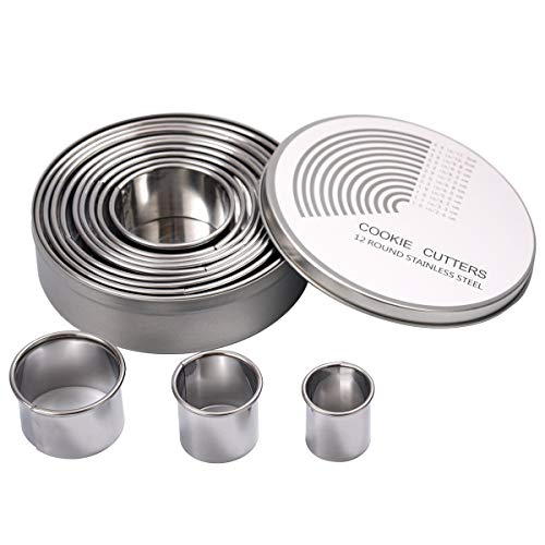 ZITFRI 12 Stück rund Ausstechformen Ringe Keksformen Edelstahl Circle Cookie Cutter 2,8 cm-11,5 cm Donut Ausstecher Ring für Plätzchen Keks Kekse Gebäck - Aufbewahrungsbox