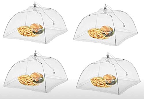 RHP Fliegenhaube XXL 4er Set Abdeckhaube für Essen, Faltbare Kuchenabdeckung Fliegenschirm Lebensmittel Abdeckung, Perfekter Fliegen-Schutz für Essen, Obst, Picknick, BBQ, 45x45x30 cm, Weiß