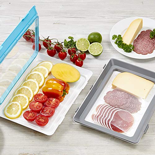 Durandal Fresh&CLIK Frischhaltedosen mit Deckel - 2er Set - Stapelbar Lunchbox - Umweltfreundliche Brotdose zur Aufbewahrung von Wurst, Käse, UVM - Kühlschrank, Mikrowelle, Spülmaschine (Blau+Grau)