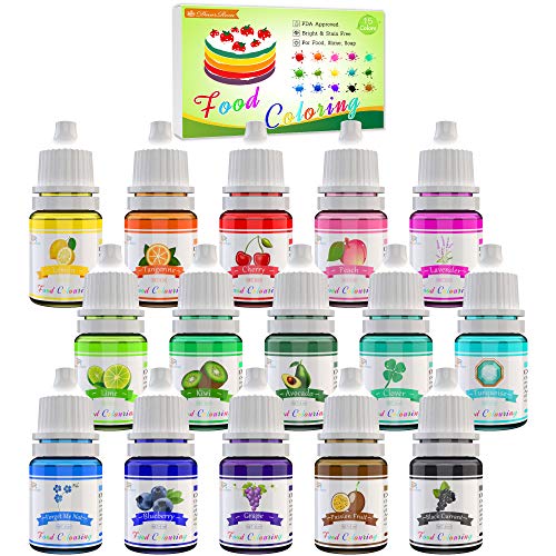 Lebensmittelfarbe - 15 Flüssige Lebensmittel Farben Set für Kuchen Backen, Kekse, Macaron - Hochkonzentrierte Food Coloring für Kuchendekoration, DIY Slime, Kunsthandwerk Einfärben - 6ml jeder