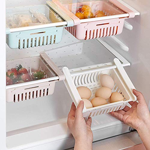 HapiLeap kühlschrank Schubladen, Einstellbare Lagerregal Kühlschrank Partition Layer Organizer, Ausziehbare, Organizer Kühlschrank Aufbewahrungsbox (4 Stück)