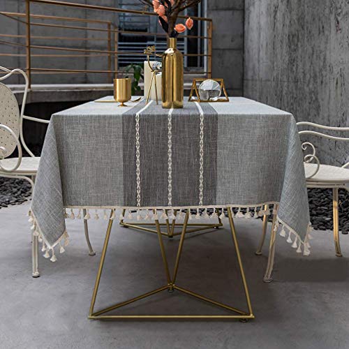 Pahajim Einfache Moderne Streifen Tischdecke Quaste Tischdecke Baumwolle Leinen Elegante Tischdecke waschbare Küchentischabdeckung für Speisetisch(Grau Streifen,Quadrat,140x140cm)
