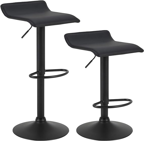 WOLTU Barhocker BH159sz-2 2er Set Barstuhl Tresenhocker Bistrohocker Designer Hocker, höhenverstellbar drehbar, Kunstleder Stahl, Schwarz