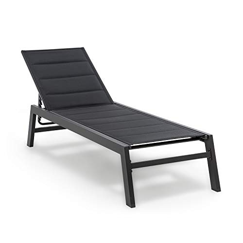 blumfeldt Renazzo Lounge Liegestuhl - Grey Edition, Sonnenliege, Gartenliege, 186 x 56 cm Liegefläche, höhenverstellbare Rückenlehne, Wasserabweisende und gepolstert, ComfortMesh, anthrazit