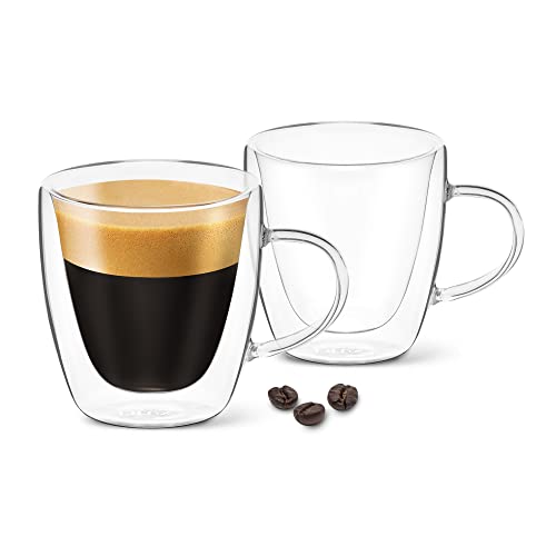 DLux Espressotassen mit Griff Set (90ml - 2er Set) Espressogläser doppelwandig - Gläser aus Borosilikatglas - Espresso Glas Espressotasse mit Henkel aús Thermoglas - Nespresso Tasse